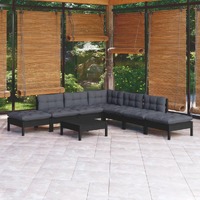  8 Piece Garden Lounge Set with Cushions Black Pinewood