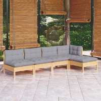  5 Piece Garden Lounge Set with Grey Cushions Pinewood