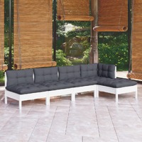  5 Piece Garden Lounge Set with Cushions White Pinewood