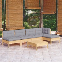  6 Piece Garden Lounge Set with Grey Cushions Pinewood