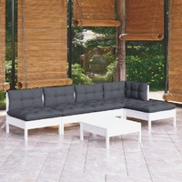  6 Piece Garden Lounge Set with Cushions White Pinewood