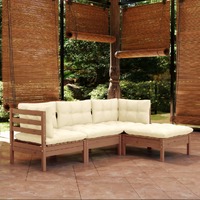  4 Piece Garden Lounge Set with Cushions Honey Brown Pinewood