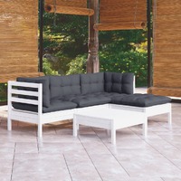  5 Piece Garden Lounge Set with Cushions White Pinewood