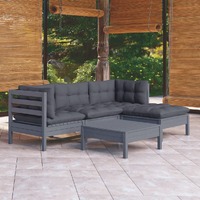  5 Piece Garden Lounge Set with Cushions Grey Pinewood
