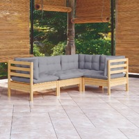  4 Piece Garden Lounge Set with Grey Cushions Pinewood