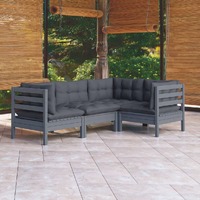  4 Piece Garden Lounge Set with Cushions Grey Pinewood