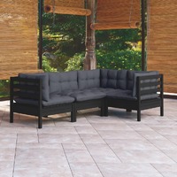  4 Piece Garden Lounge Set with Cushions Black Pinewood