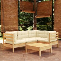  5 Piece Garden Lounge Set with Cream Cushions Pinewood