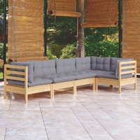  5 Piece Garden Lounge Set with Grey Cushions Pinewood