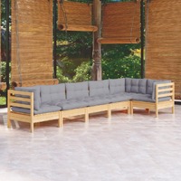  6 Piece Garden Lounge Set with Grey Cushions Pinewood