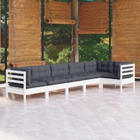  6 Piece Garden Lounge Set with Cushions White Pinewood