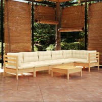  7 Piece Garden Lounge Set with Cream Cushions Pinewood