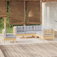  5 Piece Garden Lounge Set with Grey Cushions Pinewood