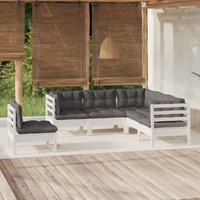  5 Piece Garden Lounge Set with Cushions White Pinewood