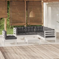  6 Piece Garden Lounge Set with Cushions White Pinewood