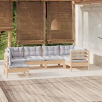  6 Piece Garden Lounge Set with Grey Cushions Pinewood