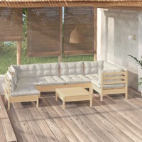  7 Piece Garden Lounge Set with Cream Cushions Pinewood