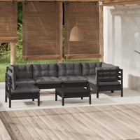  7 Piece Garden Lounge Set with Cushions Black Pinewood