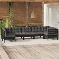  7 Piece Garden Lounge Set with Cushions Black Pinewood