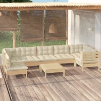  8 Piece Garden Lounge Set with Cream Cushions Pinewood