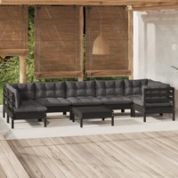  8 Piece Garden Lounge Set with Cushions Black Pinewood