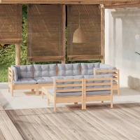  8 Piece Garden Lounge Set with Grey Cushions Solid Pinewood