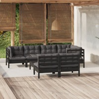  8 Piece Garden Lounge Set with Cushions Black Solid Pinewood