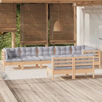  8 Piece Garden Lounge Set with Grey Cushions Solid Pinewood