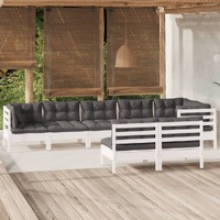  8 Piece Garden Lounge Set with Cushions White Solid Pinewood