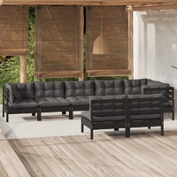  8 Piece Garden Lounge Set with Cushions Black Solid Pinewood