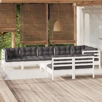  9 Piece Garden Lounge Set with Cushions White Solid Pinewood