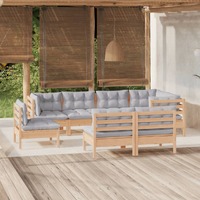  8 Piece Garden Lounge Set with Grey Cushions Solid Pinewood