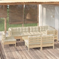  9 Piece Garden Lounge Set with Cream Cushions Solid Pinewood