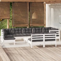  10 Piece Garden Lounge Set with Cushions White Solid Pinewood