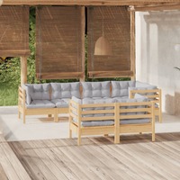  7 Piece Garden Lounge Set with Grey Cushions Solid Pinewood