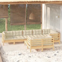  9 Piece Garden Lounge Set with Cream Cushions Solid Pinewood