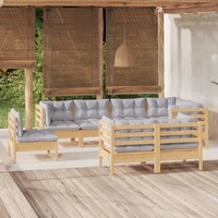  8 Piece Garden Lounge Set with Grey Cushions Solid Pinewood