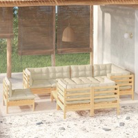  9 Piece Garden Lounge Set with Cream Cushions Solid Pinewood
