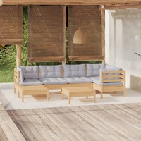  7 Piece Garden Lounge Set with Grey Cushions Solid Pinewood
