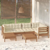 7 Piece Garden Lounge Set with Cushions Honey Brown Pinewood