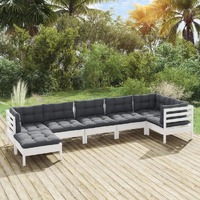  7 Piece Garden Lounge Set with Cushions White Solid Pinewood
