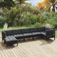  7 Piece Garden Lounge Set with Cushions Black Solid Pinewood