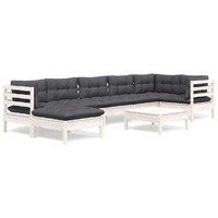  8 Piece Garden Lounge Set with Cushions White Solid Pinewood