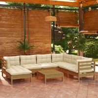  8 Piece Garden Lounge Set with Cushions Honey Brown Pinewood