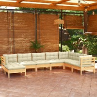  8 Piece Garden Lounge Set with Cream Cushions Solid Pinewood