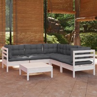  6 Piece Garden Lounge Set with Cushions White Solid Pinewood