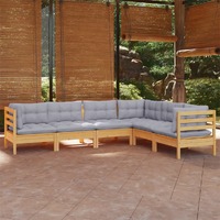  6 Piece Garden Lounge Set with Grey Cushions Solid Pinewood