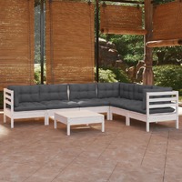  7 Piece Garden Lounge Set with Cushions White Solid Pinewood