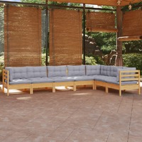  7 Piece Garden Lounge Set with Grey Cushions Solid Pinewood