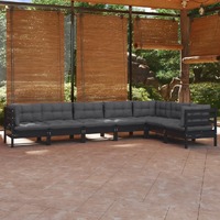  7 Piece Garden Lounge Set with Cushions Black Solid Pinewood